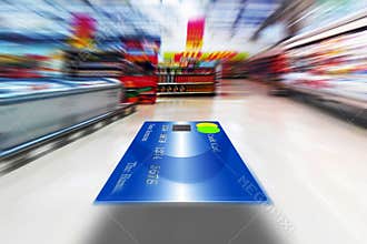 Flying Credit Card, Shopping Concept, Copy Space
