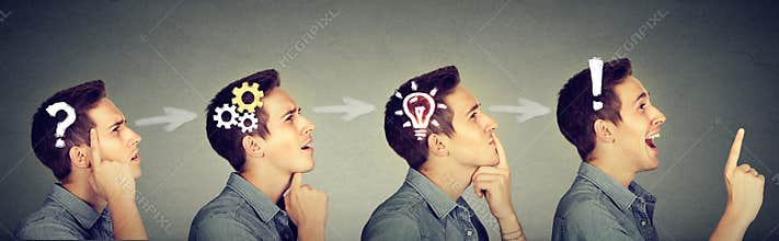Sequence of a man thoughtful, thinking, finding solution