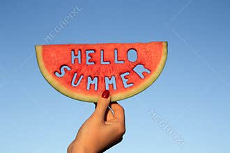Hello Summer text in watermelon