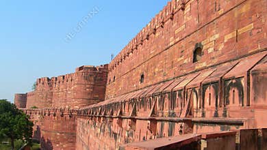 Details of red wall sculpture in Fort Agra, Northern India