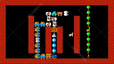 Train puzzle, retro style low resolution pixelated game graphics animation