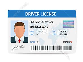Flat man driver license plastic card template, id card vector illustration