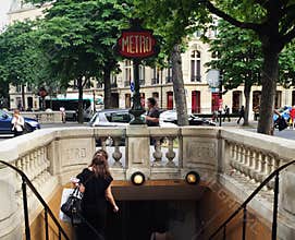 Entering a metro station in Paris