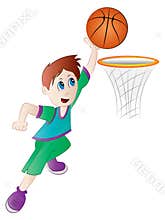 Cartoon Boy Playing Basketball