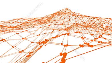 Abstract clean orange waving 3D grid or mesh as fine background. Orange geometric vibrating environment or pulsating
