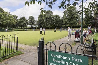 Crown Green Bowling Match in the Park in the market town of Sandbach England
