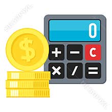 Small Calculator & Coins Payment Concept