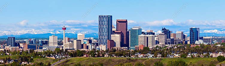 Panorama of Calgary and Rocky Mountains