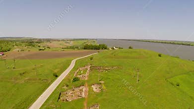 Ruins of the ancient fort of Noviodunum, aerial