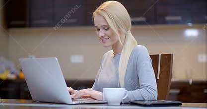 Smiling businesswoman typing on her laptop