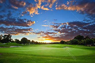 Sunset over golf course
