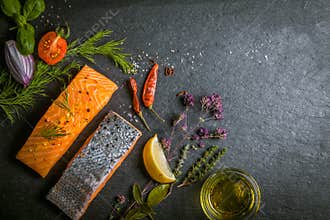 Fresh gourmet uncooked salmon fillets