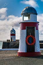 Two lighthouses at Castletown in the Isle of Man
