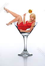 Young blond in a martini glass