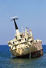 Edro III cargo ship aground near the shore of the Sea Caves