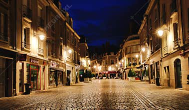 Central Boulevard at Night in Blois, France