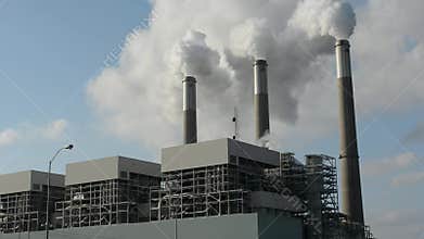 Coal Power Plant Emitting Carbon Dioxide from Smokestacks