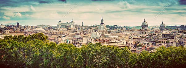Panorama of the ancient city of Rome, Italy. Vintage