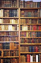 Antique books on the shelf of the library