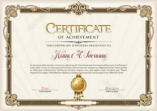Certificate of Achievement Vintage Frame. Landscape.