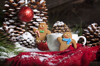 Christmas Gingerbread Men and Hot Drink