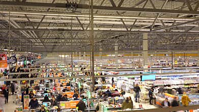 MOSCOW, RUSSIA - DECEMBER, 25, 2016. Dynamic timelapse of international chain supermarket Globus. Checkout area. 4K