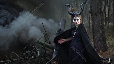 The girl in the image of Maleficent cloak caught on the branch