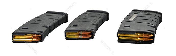 3 30rd AR magazines loaded with different calibers