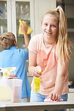 Children Helping to Clean House