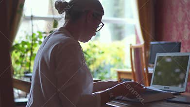Woman studying in library