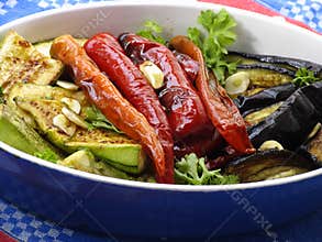 Fried egplant, zucchini and peppers