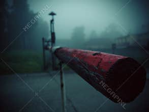 Mysterious horor Red closed barrier with shadows