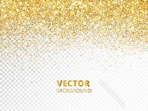 Sparkling glitter border, frame. Falling golden dust isolated on transparent background. Vector decoration.