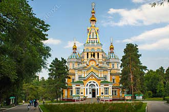 ALMATY, KAZAKHSTAN - JULY 27, 2017: The Ascension Cathedral in Almaty, Kazakhstan.