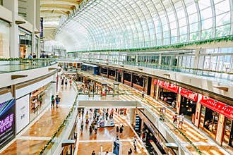 View of the interior of The Shops at Marina Bay Sands Mall .Marina Bay Sands is one of Singapore`s largest luxury shopping malls