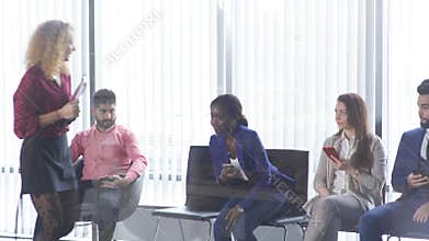 Mixed race people preparing for job interview