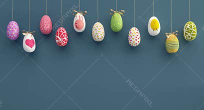 Colorfully Easter eggs background 3D Rendering
