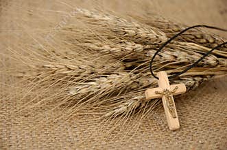 Christian Cross And Wheat