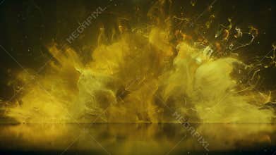Yellow color burst colorful smoke explosion particles reflection background