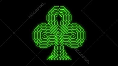 Green glowing plaing card symbol - clubs