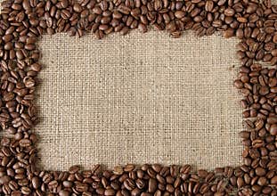 Coffee bean on burlap frame
