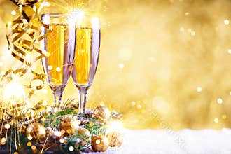 Merry Christmas and Happy New Year. A New Year`s background with New Year decorations.New Year`s card.