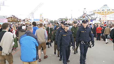 Police on the street of Oktoberfest festival. Bavaria, Slow Motion