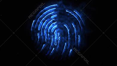 Amination of clorful fingerprint. Animation of appearance and disappearance of fingerprint with sparks on black