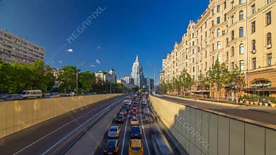 Cars traffic on Garden-Triumph street timelapse hyperlapse in Moscow, Russia.