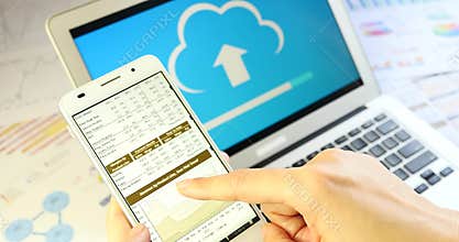 4k,browsing business form on smartphone,upload the information cloud on laptop.
