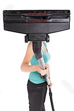 Woman holding vacuum cleaner