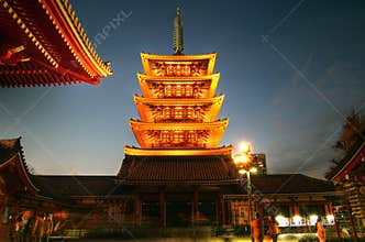 Senso-ji Temple's Pagoda, Asakusa, Tokyo, Japan