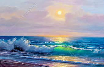 Oil painting of the sea on canvas.