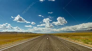 Straight road and cloudy sky 4k timelapse